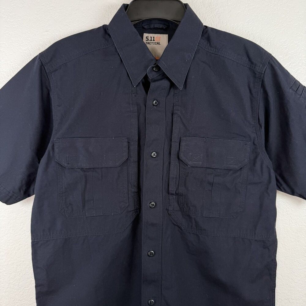 5.11 Tactical Shirt SMALL Black Short Sleeve Button Up Security Ready Pocket EUC
